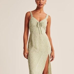 Abercrombie & Fitch Slip Dress M Green Floral Midi Smocked Dainty Slit M Cottage